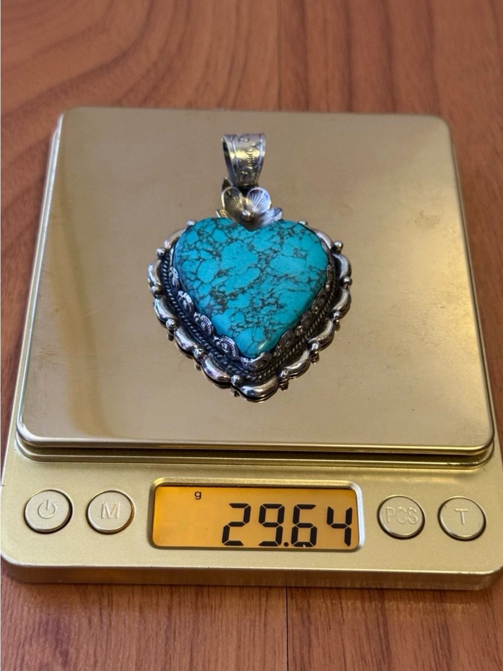 Handcrafted Heart Shape Howlite Turquoise Pendant Set In Silver 3”inch & 29grams - Picture 8 of 8